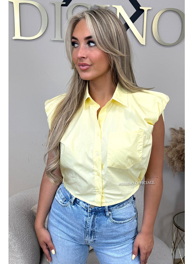 YELLOW - 'LUMI BLOUSE' - CROPPED PUFF SHOULDER BLOUSE