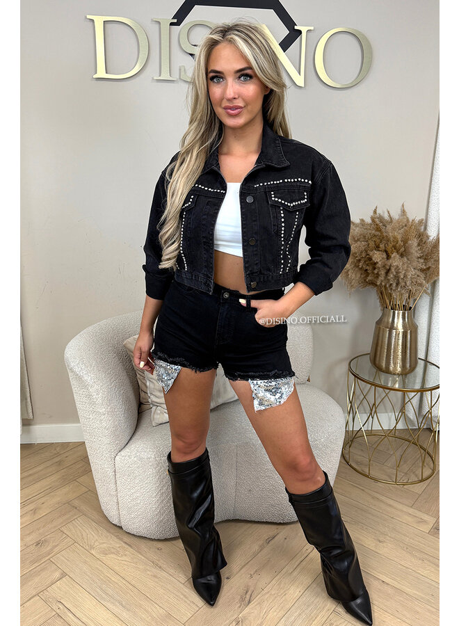 BLACK - 'COACHELLA SHORT V2' - RIPPED STRETCH DENIM SHORT