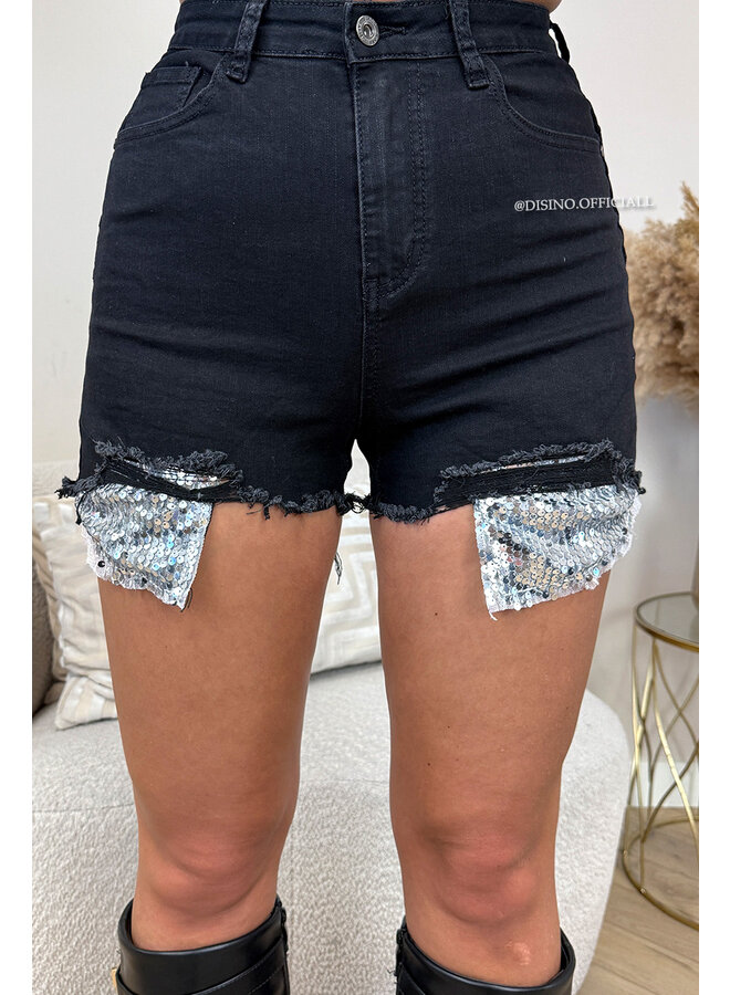 BLACK - 'COACHELLA SHORT V2' - RIPPED STRETCH DENIM SHORT