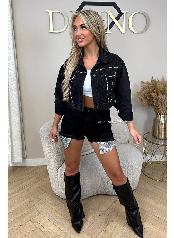 BLACK - 'COACHELLA JACKET' - DIAMONDS OVERSIZED DENIM JACKET