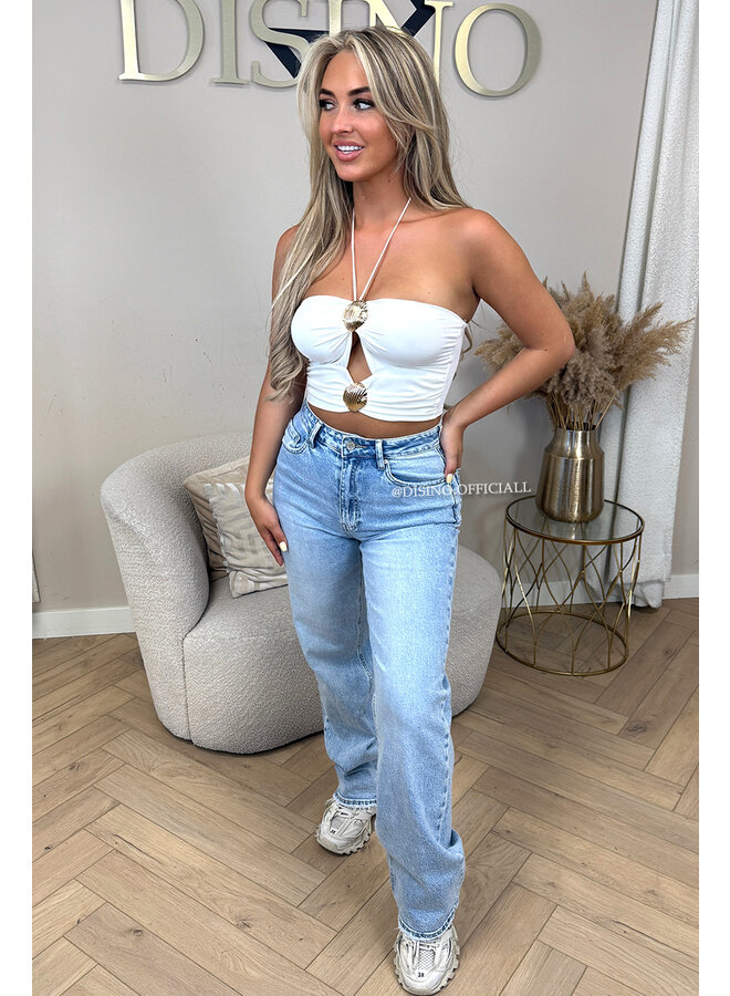 WHITE - 'ELARA TOP' - SEA SHELL HALTER TOP