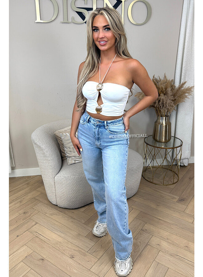 WHITE - 'ELARA TOP' - SEA SHELL HALTER TOP