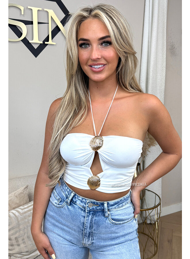 WHITE - 'ELARA TOP' - SEA SHELL HALTER TOP
