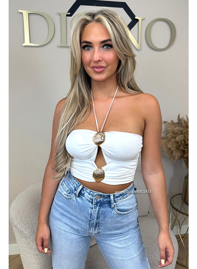 WHITE - 'ELARA TOP' - SEA SHELL HALTER TOP