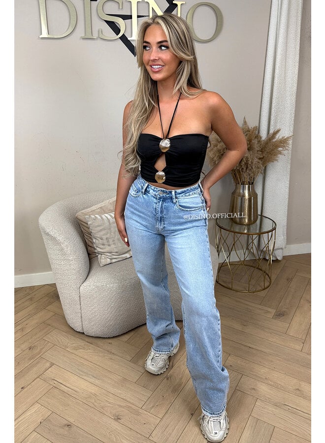 BLACK - 'ELARA TOP' - SEA SHELL HALTER TOP