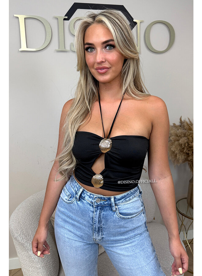 BLACK - 'ELARA TOP' - SEA SHELL HALTER TOP