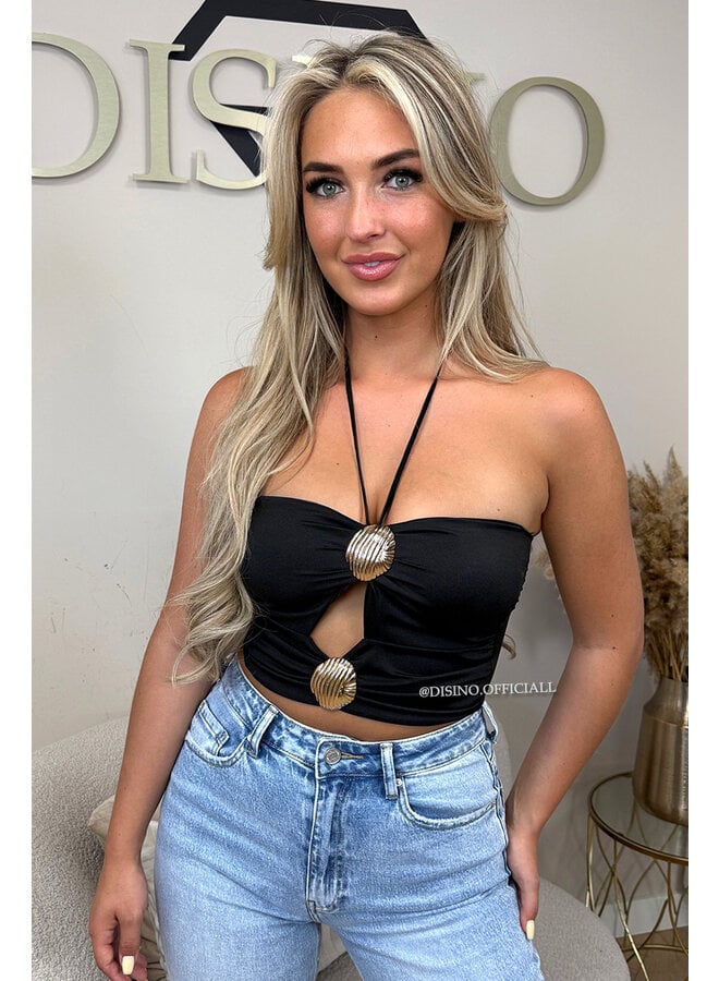 BLACK - 'ELARA TOP' - SEA SHELL HALTER TOP