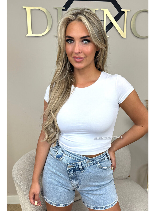 WHITE - 'JACKY SHORTSLEEVE' - DOUBLE LAYERED BASIC TOP