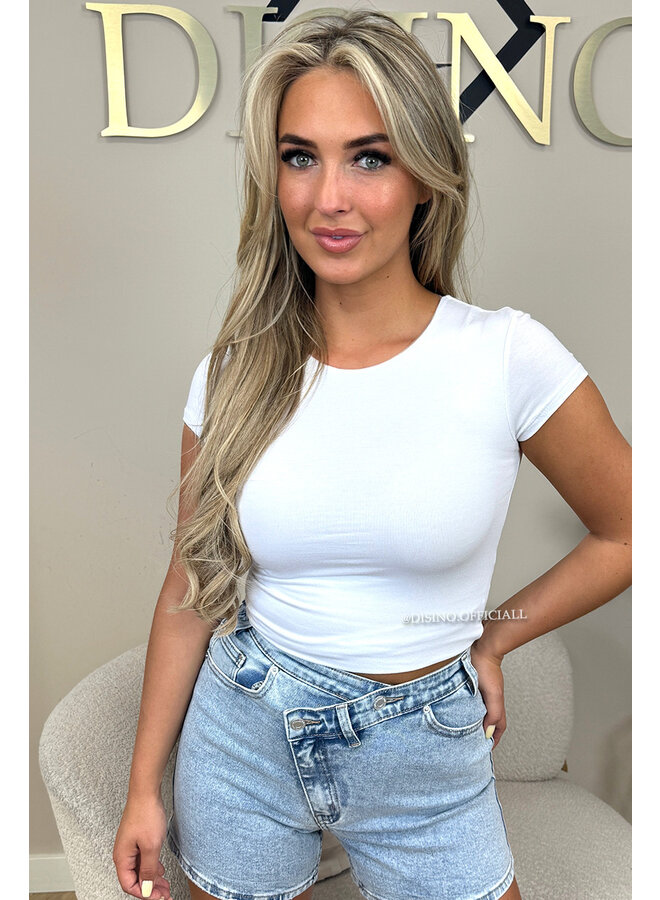 WHITE - 'JACKY SHORTSLEEVE' - DOUBLE LAYERED BASIC TOP