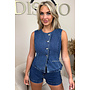 BLUE - 'VENA TOP' - ASSYMETRIC BUTTON DENIM STRETCH GILET TOP