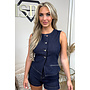 DARK BLUE - 'VENA TOP' - ASSYMETRIC BUTTON DENIM STRETCH GILET TOP