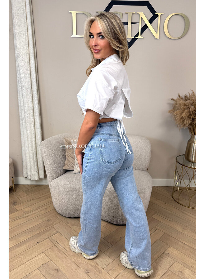 LIGHT BLUE - 'JOYA JEANS' - CROSS WAIST SUPER STRETCH STRAIGHT LEG JEANS