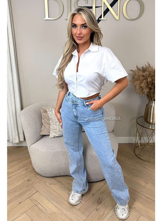 LIGHT BLUE - 'JOYA JEANS' - CROSS WAIST SUPER STRETCH STRAIGHT LEG JEANS