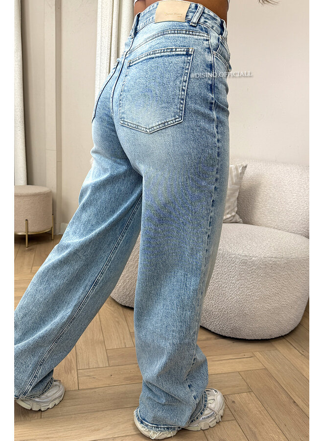 BLUE - 'AUSTIN JEANS' - STRETCH VIRAL ASYMMETRIC WIDE LEG JEANS
