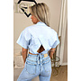 LIGHT BLUE - 'CARMEN BLOUSE' - OPEN BACK SHORT SLEEVE SHIRT