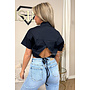NAVY BLUE - 'CARMEN BLOUSE' - OPEN BACK SHORT SLEEVE SHIRT
