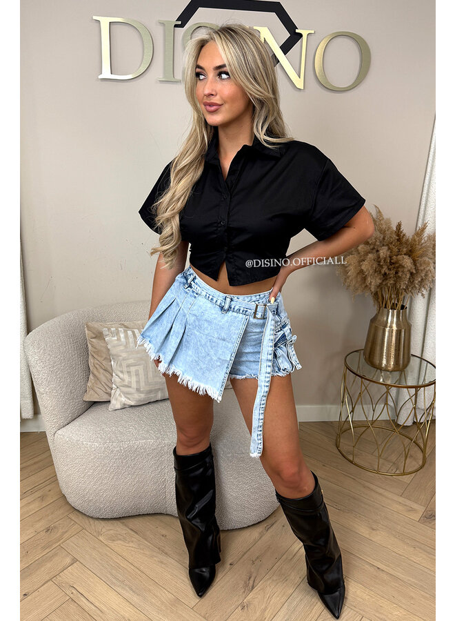 BLUE - 'RAYE SKORT' - DENIM PLISSE CARGO SKORT