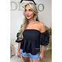 BLACK - 'POPPY TOP' - OFF SHOULDER PEPLUM TOP