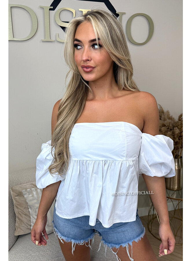 WHITE - 'POPPY TOP' - OFF SHOULDER PEPLUM TOP