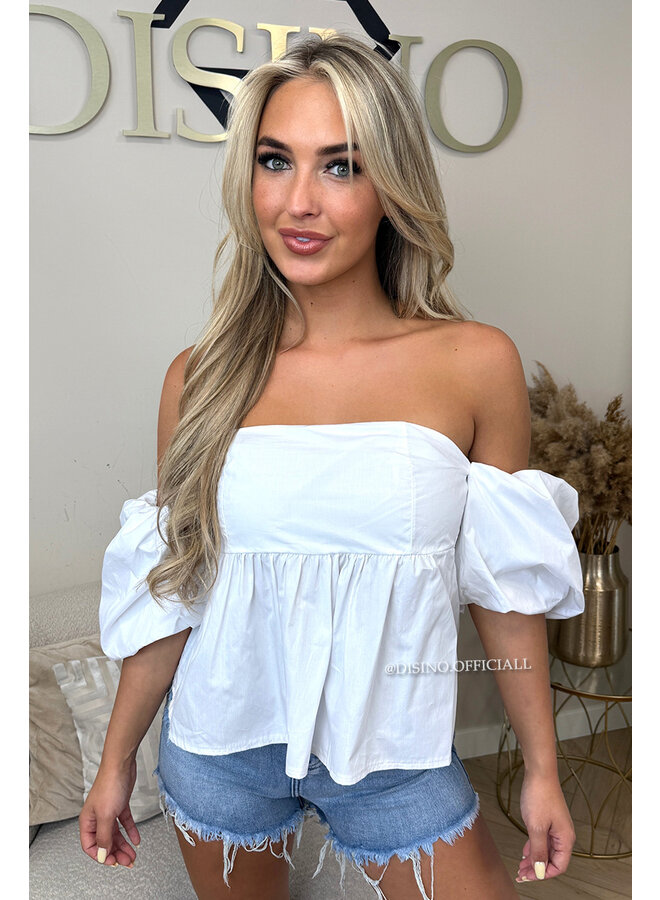 WHITE - 'POPPY TOP' - OFF SHOULDER PEPLUM TOP