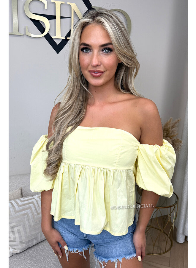 YELLOW - 'POPPY TOP' - OFF SHOULDER PEPLUM TOP