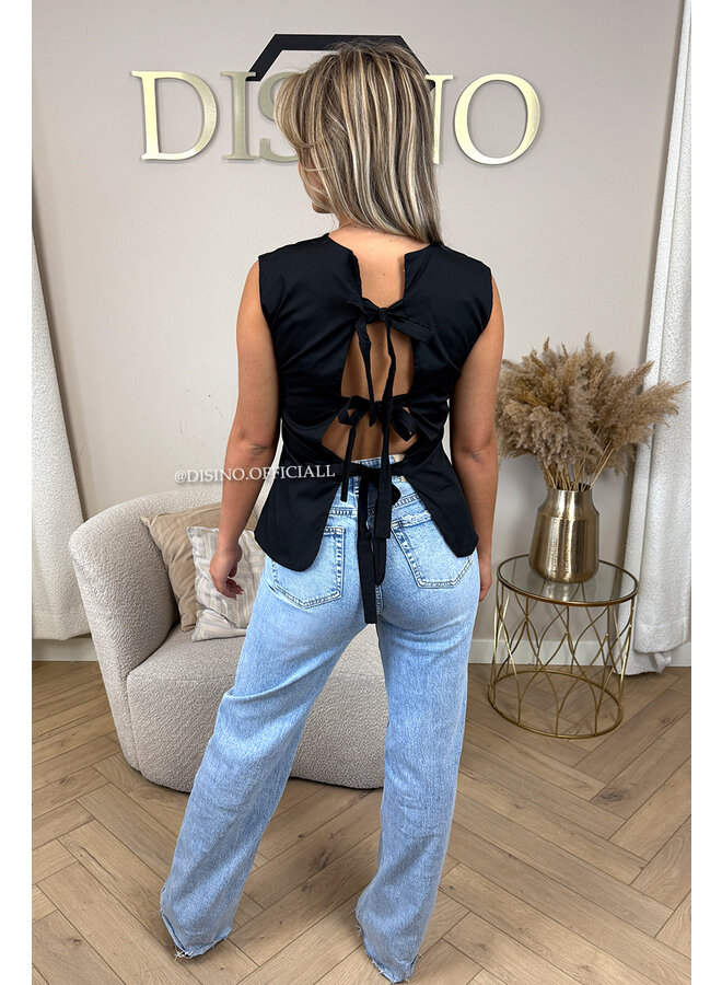 BLACK - 'NURA TOP' - TIED BACK SLEEVELESS BLOUSE TOP