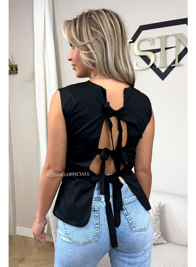 BLACK - 'NURA TOP' - TIED BACK SLEEVELESS BLOUSE TOP