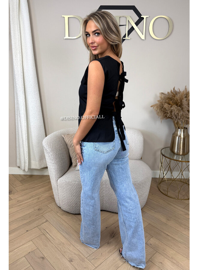 BLACK - 'NURA TOP' - TIED BACK SLEEVELESS BLOUSE TOP