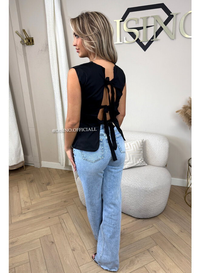 BLACK - 'NURA TOP' - TIED BACK SLEEVELESS BLOUSE TOP
