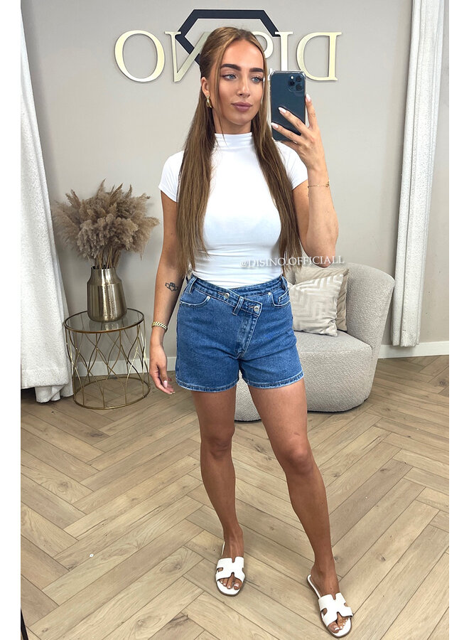 BLUE - 'JOYA SHORTS' - CROSS WAIST SUPER STRETCH SHORTS
