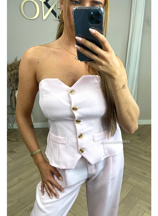 PINK - 'ROSELLA' - LINNEN GILET TOP + PANTALON SET
