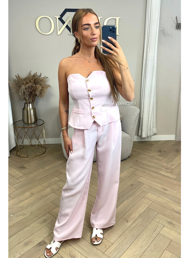 PINK - 'ROSELLA' - LINNEN GILET TOP + PANTALON SET