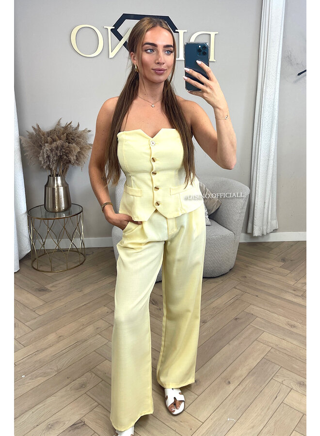 YELLOW - 'ROSELLA' - LINNEN GILET TOP + PANTALON SET