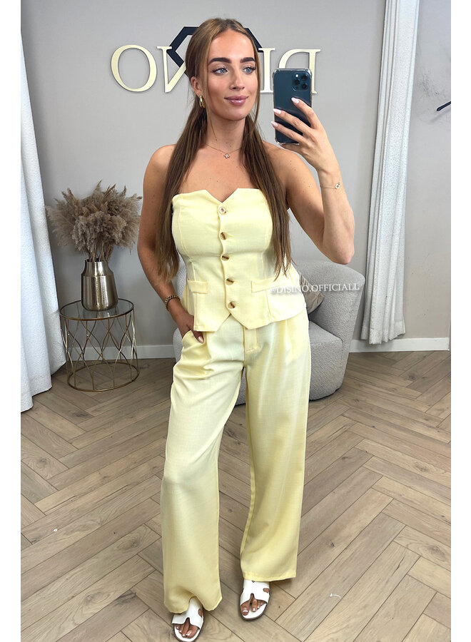 YELLOW - 'ROSELLA' - LINNEN GILET TOP + PANTALON SET