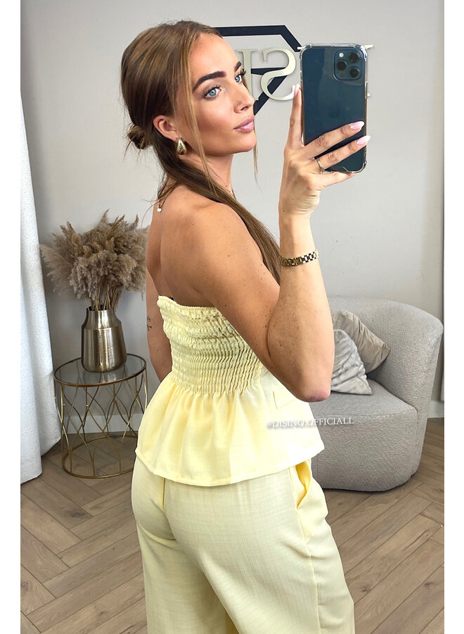 YELLOW - 'ROSELLA' - LINNEN GILET TOP + PANTALON SET