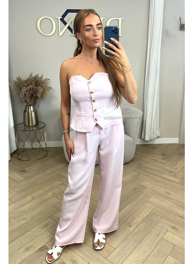 PINK - 'ROSELLA' - LINNEN GILET TOP + PANTALON SET