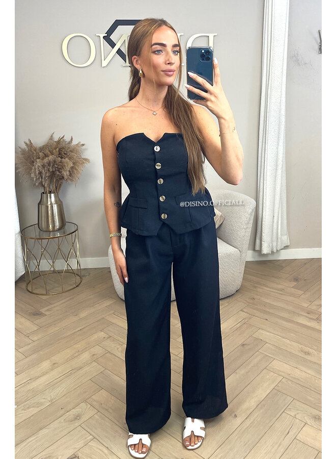 BLACK - 'ROSELLA' - LINNEN GILET TOP + PANTALON SET