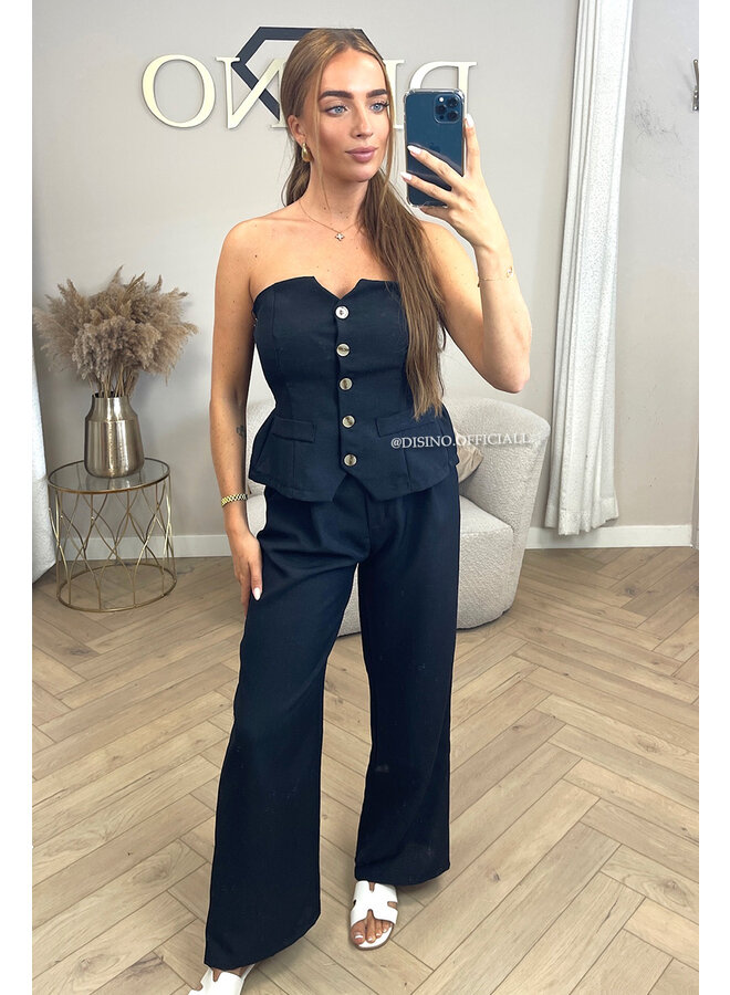 BLACK - 'ROSELLA' - LINNEN GILET TOP + PANTALON SET