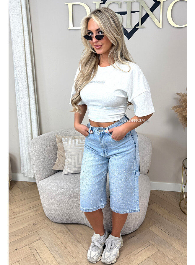 LIGHT BLUE - 'FESTIVAL BERMUDA' - SUPER STRETCH ALL OVER DIAMONDS BERMUDA JEANS