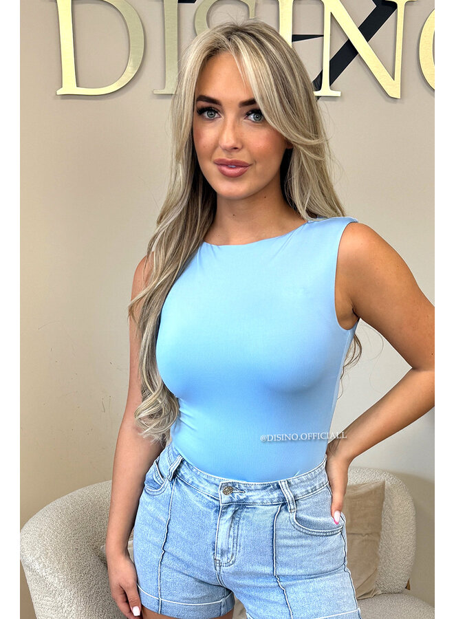 LIGHT BLUE - 'SKYE BODYSUIT' - STRETCHY HALTERNECK BODYSUIT