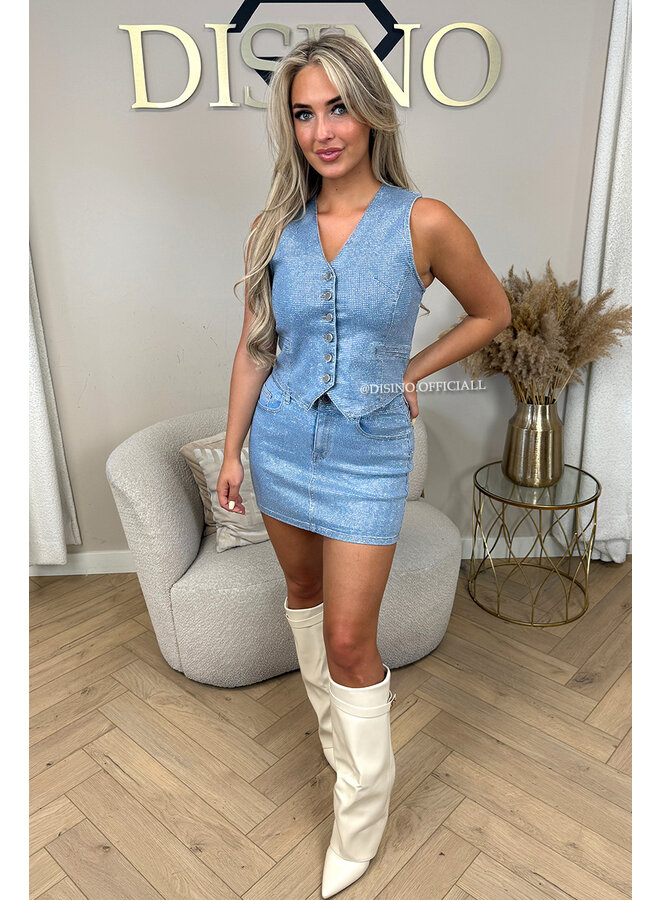 BLUE - 'CHARLIE GILET' - EXCLUSIVE RHINESTONES ALL OVER GILET TOP