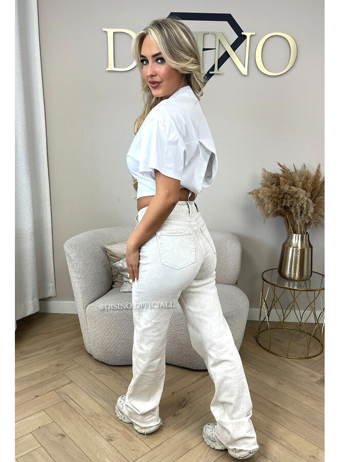 SAND - 'VANCOUVER' - STRETCH EXTRA LONG WIDE LEG JEANS