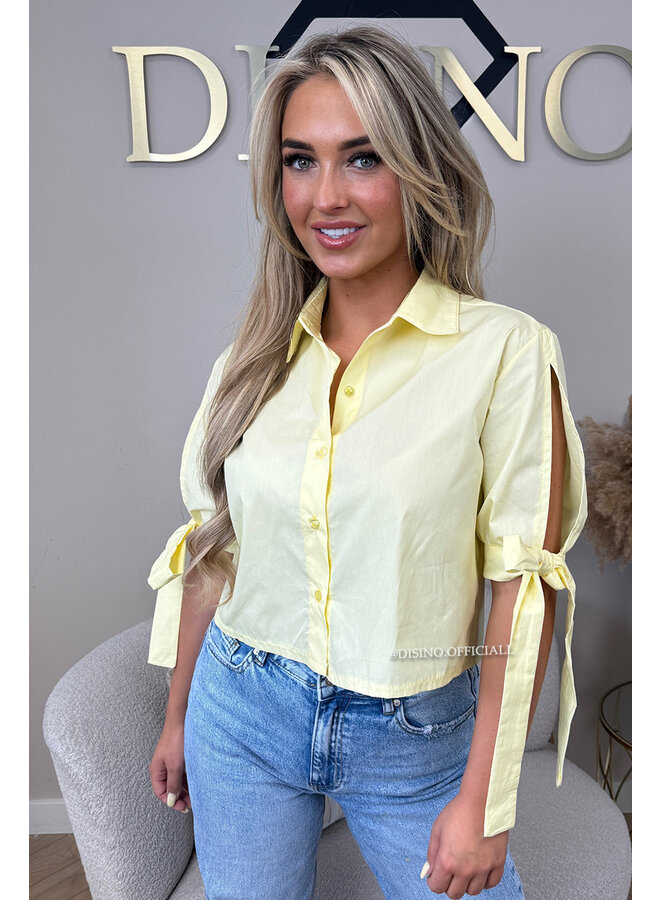 YELLOW - 'LINA BLOUSE' - CROPPED OPEN ARM BOW BLOUSE