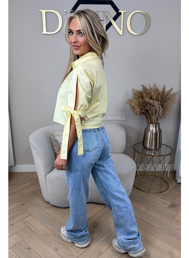 YELLOW - 'LINA BLOUSE' - CROPPED OPEN ARM BOW BLOUSE