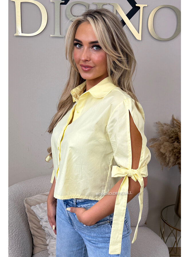 YELLOW - 'LINA BLOUSE' - CROPPED OPEN ARM BOW BLOUSE