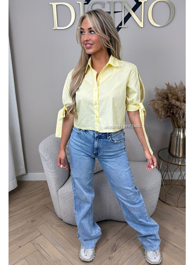 YELLOW - 'LINA BLOUSE' - CROPPED OPEN ARM BOW BLOUSE