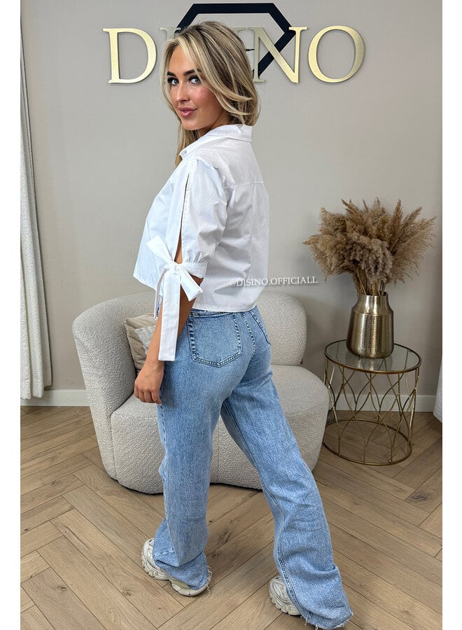 WHITE - 'LINA BLOUSE' - CROPPED OPEN ARM BOW BLOUSE