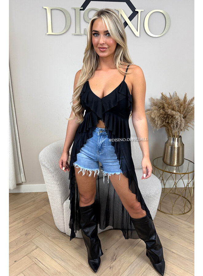 BLACK - 'JADA FESTIVAL TOP' - MESH RUFFLE FESTIVAL TOP