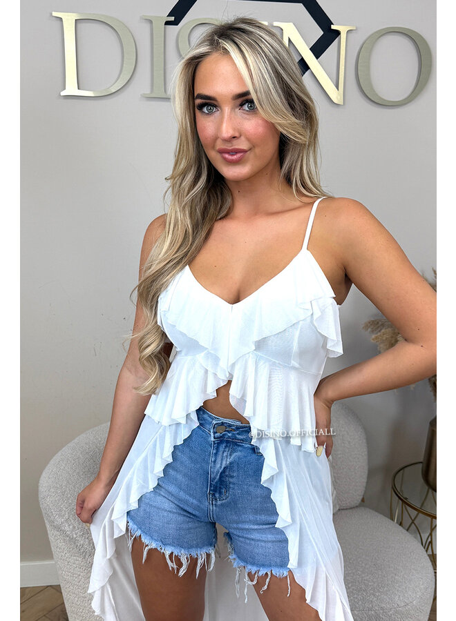 WHITE - 'JADA FESTIVAL TOP' - MESH RUFFLE FESTIVAL TOP