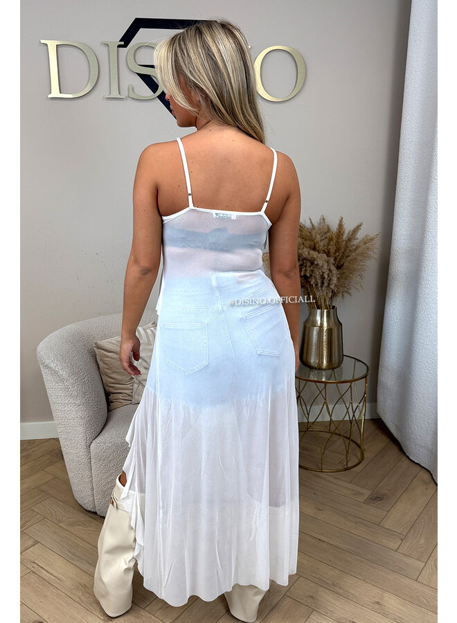 WHITE - 'JADA FESTIVAL TOP' - MESH RUFFLE FESTIVAL TOP